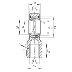液壓桿端軸承 GIHNRK32-LO, 根據(jù) DIN ISO 12 240-4 標(biāo)準(zhǔn)，帶右旋螺紋夾緊裝置，需維護(hù)