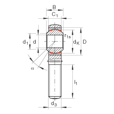 桿端軸承 GAKR5-PW, 根據(jù) DIN ISO 12 240-4 標(biāo)準(zhǔn)，帶右旋外螺紋，需維護(hù)