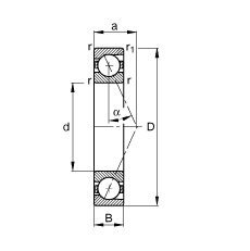 主軸軸承 B7021-E-T-P4S, 調(diào)節(jié)，成對或單元安裝，接觸角 α = 25°，限制公差