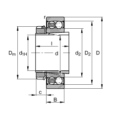 自調(diào)心球軸承 2211-K-2RS-TVH-C3 + H311, 根據(jù) DIN 630 和 DIN 5415 標(biāo)準(zhǔn)的主要尺寸, 帶錐孔和緊定套，兩側(cè)唇密封