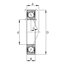主軸軸承 B7021-E-2RSD-T-P4S, 調(diào)節(jié)，成對(duì)安裝，接觸角 α = 25°，兩側(cè)唇密封，非接觸，限制公差