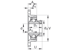 軸承座單元 RCJT1/2, 對角法蘭軸承座單元，鑄鐵，根據(jù) ABMA 15 - 1991, ABMA 14 - 1991, ISO3228 帶有偏心緊定環(huán)，R型密封，英制